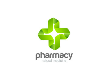 Green Eco Pharmacy Medical Cross Logo vector. Natural Medicine