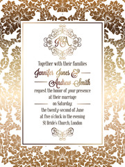 Vintage baroque style wedding invitation card template.