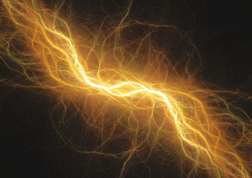 Hot yellow lightning, electrical energy background