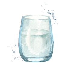 Glass of water. Hand drawn watercolor illustration