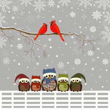 Greeting card with Christmas owls