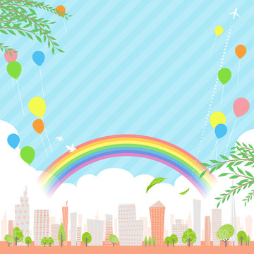 Townscape back rainbow image illustration