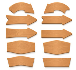 Wooden arrow signboards and wood banners vector cartoon collection