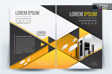 Brochure Cover Layout with Yellow and Black Triangle , A4 Size Vector Template
