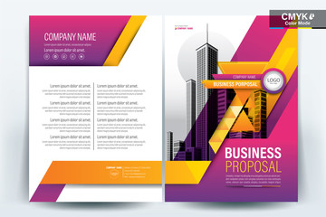 Brochure Cover Layout with Purple and Orange Geometric , A4 Size Vector Template