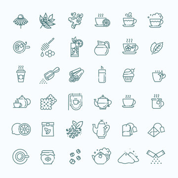 Tea icon set. Thin line vector illustration