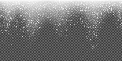 Snow falling vector background of sparkling snowfall and glittering snowflakes or glowing glitter particles. Vector abstract pattern background for Christmas or New Year winter holiday template design