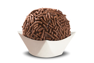 Traditional Brazilian brigadeiro isolated on white background