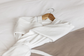 white hotel pajamas closeup at the daylight. 
