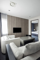 living room with hd tv, sofa, table at the hotel, seoul