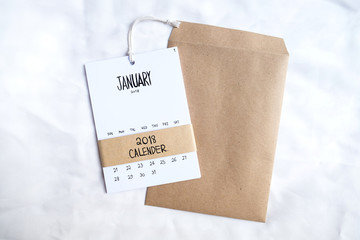 Vintage calendar 2018 handmade on white background