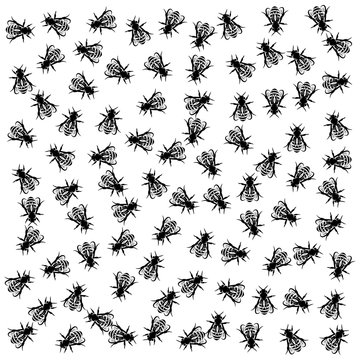 vector monochrome background with lots of bees