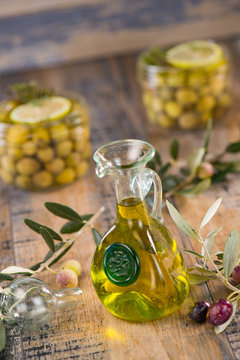 Green olives preserved in jar, preserve