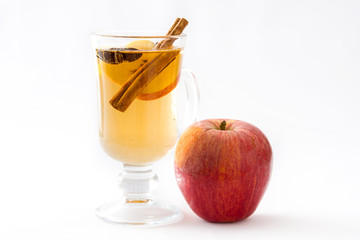  Mulled cider in glass isolated on white background
