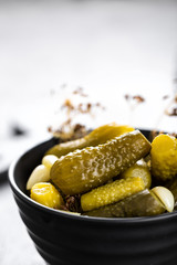 Pickled cucumbers, small marinated pickles, gherkins