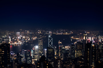 Fototapeta na wymiar top view of Hong Kong skyline view from kowloon side,colorful night life,cityscape
