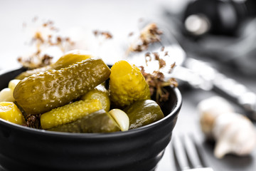 Pickled cucumbers, small marinated pickles, gherkins