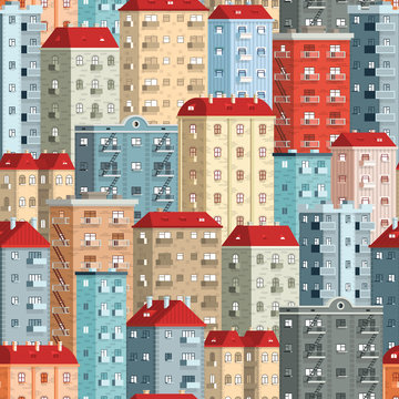 Colored European high-rise buildings - a seamless pattern. Included in swathes panel.
