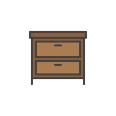 Chest of drawers furniture filled outline icon, line vector sign, linear colorful pictogram isolated on white. Symbol, logo illustration. Pixel perfect vector graphics