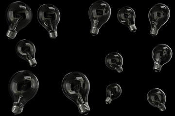 Glass Bulbs isolated on Black