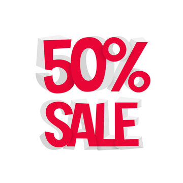 Sale discount 50 percent - convex 3d inscription. Vector illustration.