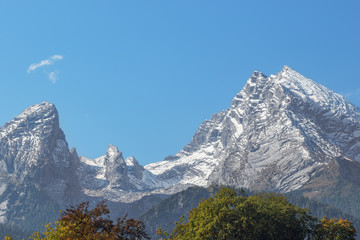 overview of the Watzmann massif seen from the streets of Berchtesgaden