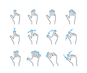 Touchscreen gesture icons for smartphones. Linear icon set