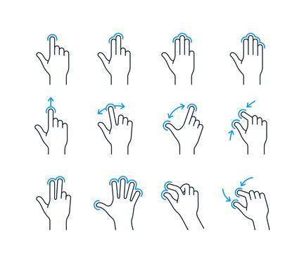 Touchscreen gesture icons for smartphones. Linear icon set