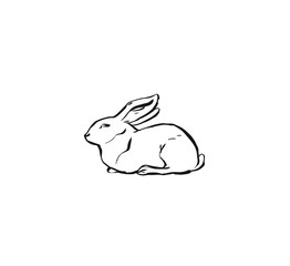 Hand drawn vector abstract graphic icon design element with cute ink brush drawing illustration of bunny or rabbit isolated on white background