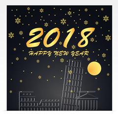  Happy New Year 2018 .Illustration of Italy Landmarks .Gold and black color tone.