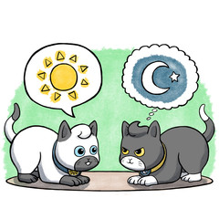 Two cats facing each other