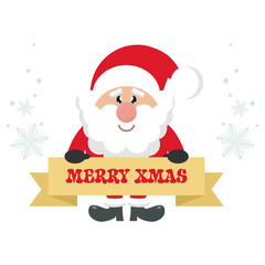 cartoon cute santa claus with sign and decoration on a white background