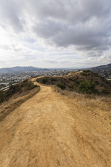 Urban hilltop hiking trail above Los Angeles and Glendale in Southern California.