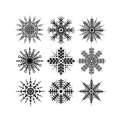 Black silhouettes snowflakes set isolated on white background, for winter invitations card- vector illustration