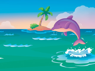 Fototapeta na wymiar Dolphins jumping in ocean background