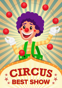 Circus Clown Show Poster Template Vector. Party Amusement Park. For Your Advertising. Illustration