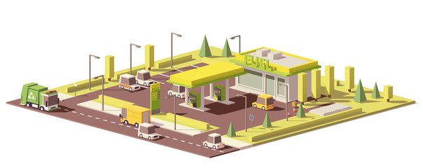 Vector low poly gas station