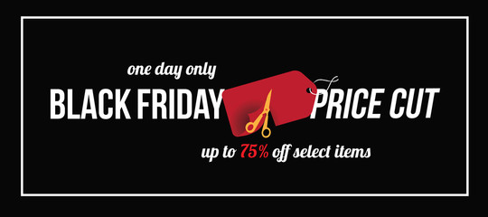 Black Friday price cut slash black background marketing template. For sales on the friday after Thanksgiving.