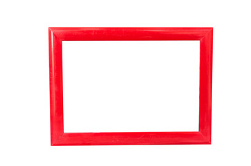 Red wood frame on white background.