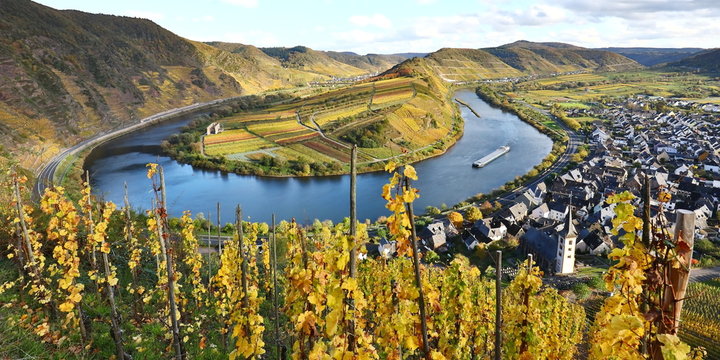 Landschaft der Mosel im Herbst