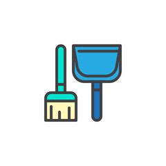 Broom and scoop filled outline icon, line vector sign, linear colorful pictogram isolated on white. Symbol, logo illustration. Pixel perfect vector graphics