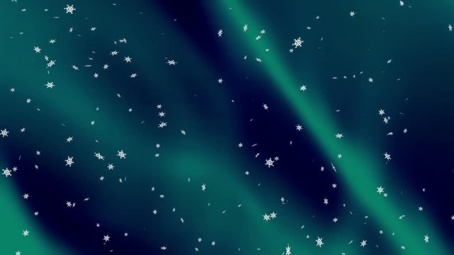 Holiday snow flakes and northern lights animated abstract looping background