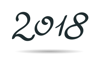 Modern funny lettering 2018. Hand drawing vector color ornament letters isolated on white. New Year theme.