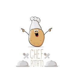 vector funny cartoon cute brown chef potato with mustache and beard