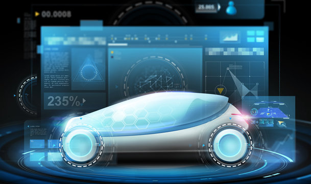 futuristic concept car and virtual screens