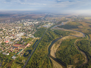 Obraz premium Ukraine, Stryi, Beautiful views of the river and the bridge, photo from quadcopter, dron