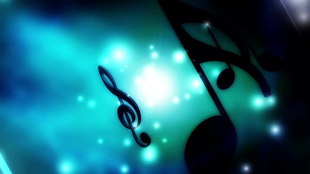 Music notes lens flare particle lights looping animated background
