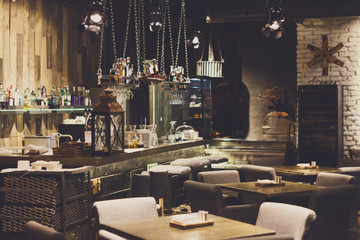 Interior of cozy restaurant, loft style