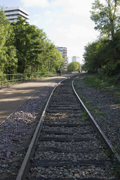 France, Paris, 15th district, small section of the Chemin de fer de Petite Ceinture ("little belt railway") between the rue Saint Charles and the rue Olivier de Serres
