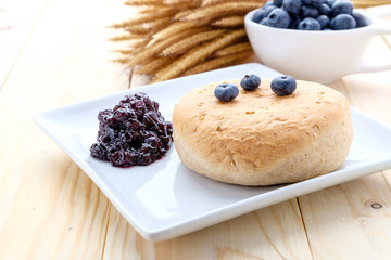 Fresh blueberries and jam.